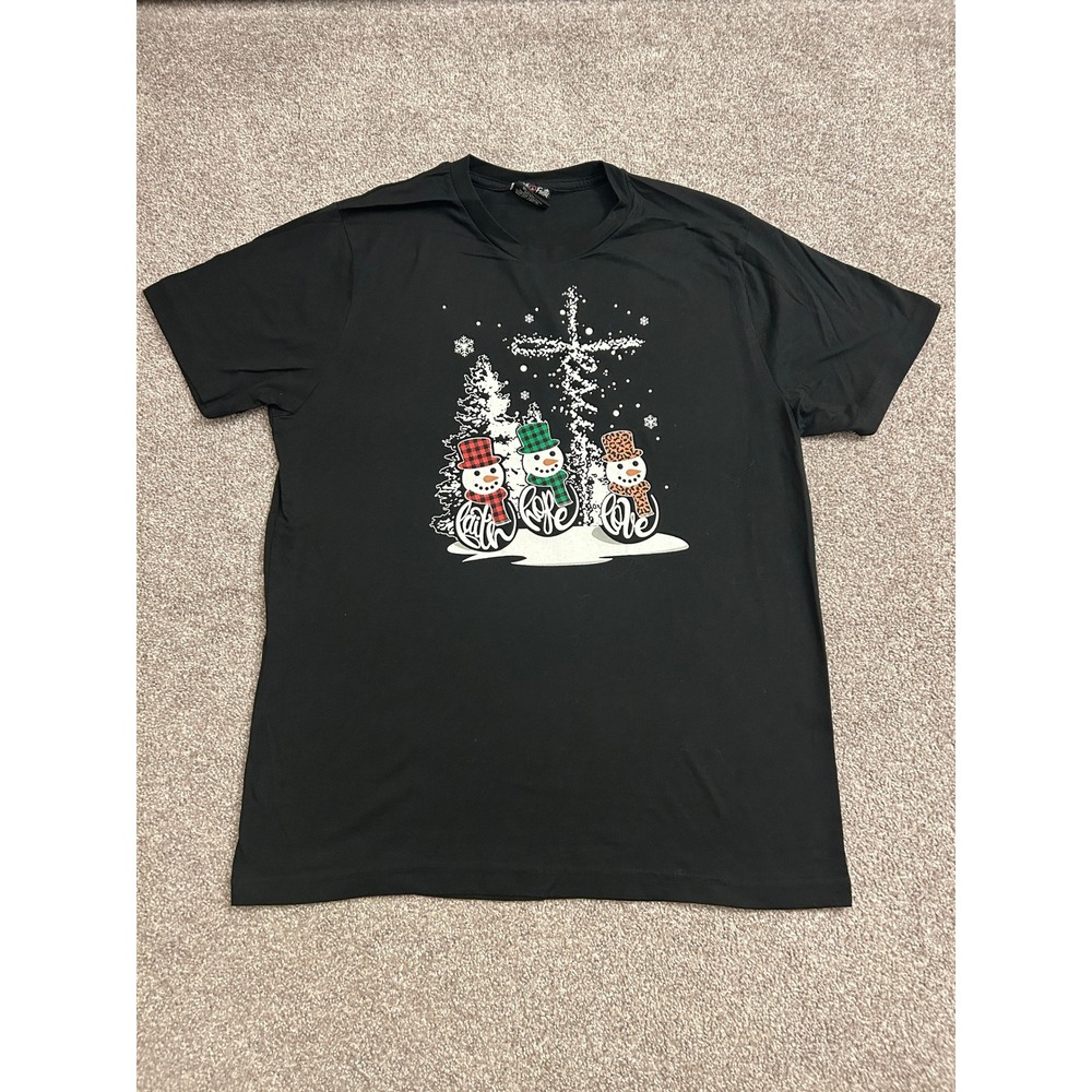 Love In Faith T-Shirt Adult Large Black Excellent Snowman Cross Faith Hope Love